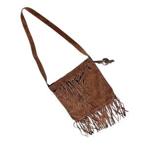 Bloom Brothers Co Vintage 70s Made in USA Tan Suede Fringe Leather Handbag Purse